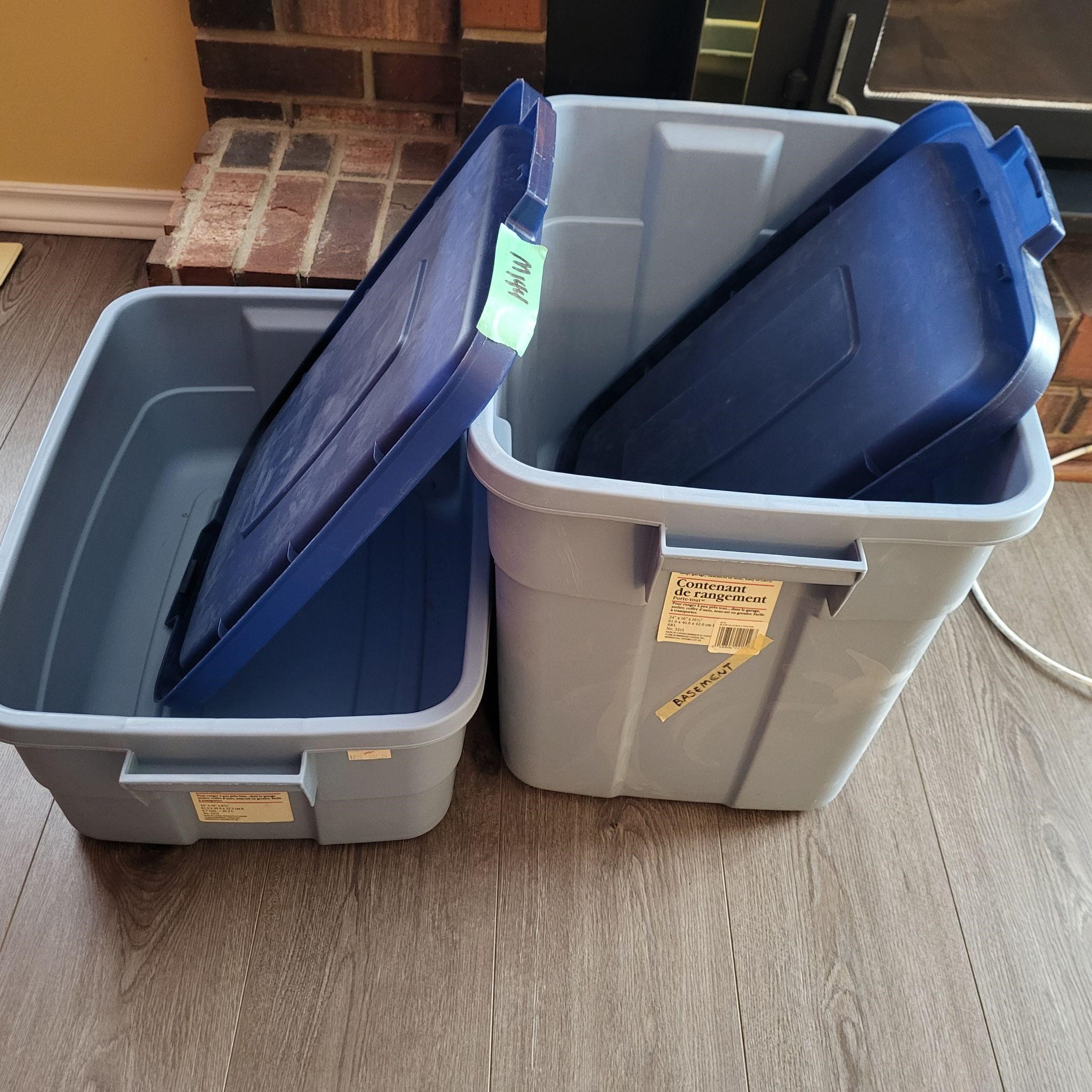 Two plastic totes w lids