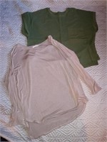C9) Large woman's, green is short sleeve, tan