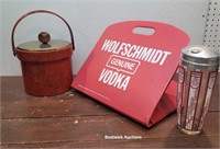 Ice bucket, vodka advertising seat, & drink