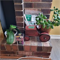 Live Jade and Orchid plant in cute tractor planter