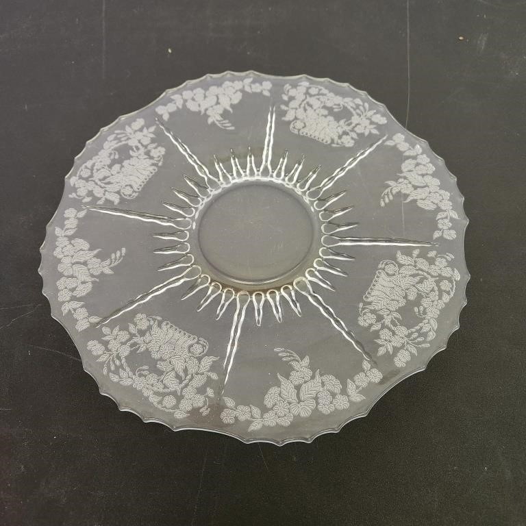 Glass plate- etched floral details