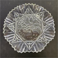 Wavy pressed glass bowl, fruit details
