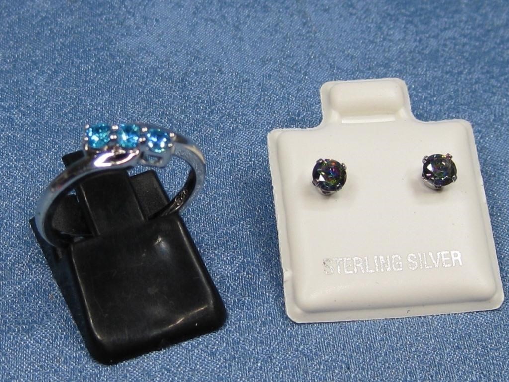 Sterling Silver W/Stone Earrings & Ring
