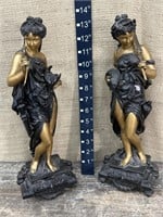 2 lovely (bronze?) goddess statues - some damage