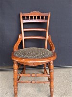Wooden Chair with Black and Gold Fabric Seat