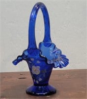 Signed Frank Fenton glass basket - cobalt blue -