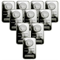 (10) 1 oz. Silver Morgan Design Bars-.999 Pure