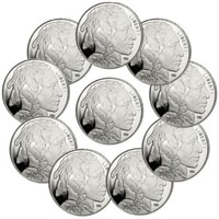 (10) Buffalo Design Silver Rounds- .999 Pure
