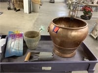 Nice brass color outdoor planter and other garden