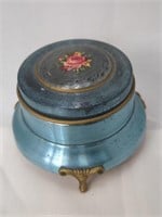 Beautiful Blue Metal Vanity Vintage Powder Box