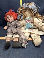 Flour sac doll and Raggedy Ann doll