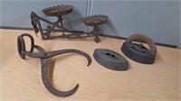 CAST IRON VINTAGE SAD IRONS,ICE TONG & MORE