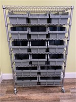 Rolling storage shelf with totes