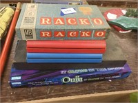 Ouija game, battleship, racko, scrabble