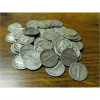 (50) $ 5 Face Value 90% Silver Mercury Dimes