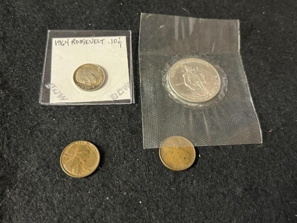 Penny, dime and Quarter