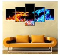 Abstract Fiery Dragons Painting 50x24in