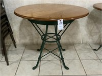 Cafe Style Table  Real Wood Top Green Metal Legs