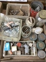 Various jars with hardware and other garbage