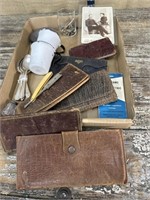 Leather journals, enamel mugs, Gorham spoons,