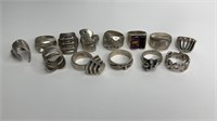 13 ASSORTED DESIGNER MADE SILVER RINGS
