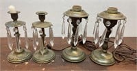 2 brass candle stick holders, 2 electrical brass