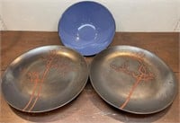 2 large chargers and bowl stamped made in