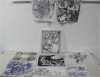 Ink Drawings On Tapestries & Tee Print See Info