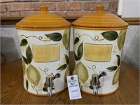 2 Glazed Ceramic Lemon/Lime Theme Drink Dispensers