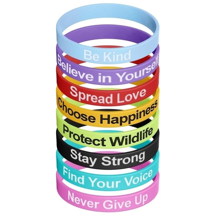 Silicone Wristbands - 8 Pack Fun and Motivational