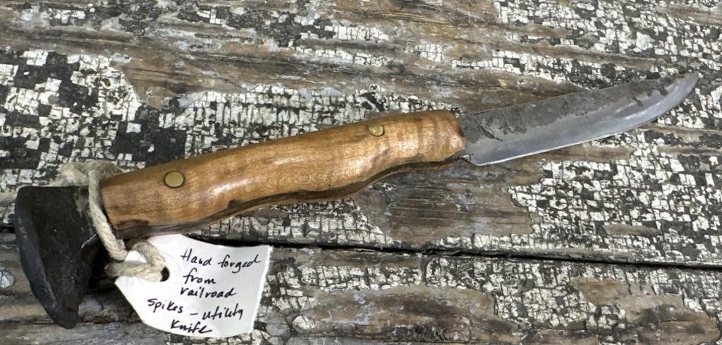 Artisan knife hand-forged from railroad spike