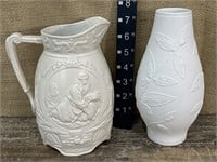 Molded pitcher & German porcelain vase