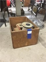 Wooden crate with switchboard wire spools