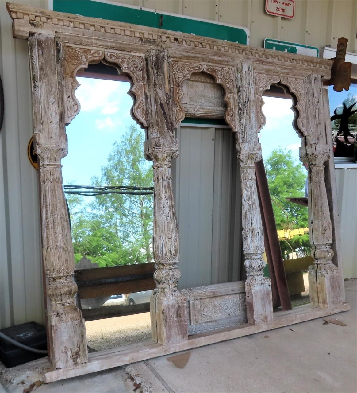 nicely carved mirror, approx 84"x84"