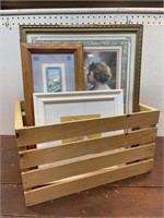 Crate of various frames and prints