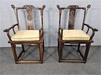 2x The Bid Ornate Carved Wood Arm Chairs