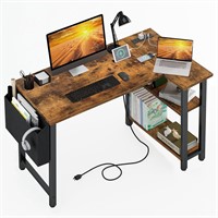 Lufeiya 40 L-Shaped Desk with Outlet, Brown