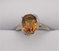 Sterling Oval 2.55 Ct Imperial Topaz Ring Sz