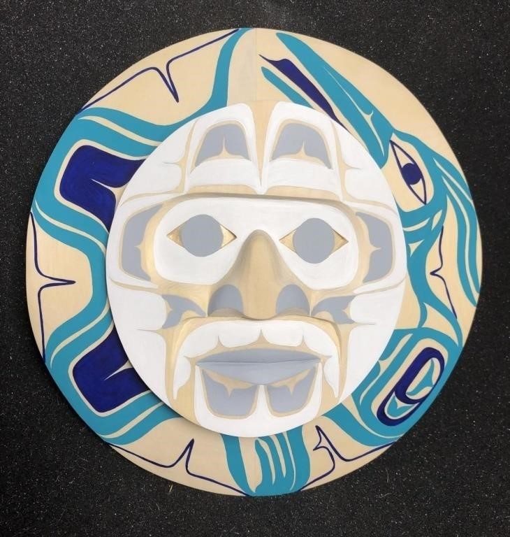 West Coast Native Moon Mask with Blue Heron Spirit