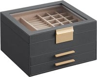 SONGMICS Jewelry Box with Glass Lid, 3-Layer