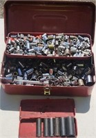Metal Tool Box Full of 1/4"-3/8" Sockets
