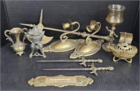 (P) Mixed Lot Of Brass Decor: Pair Of Wall Mount