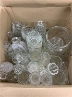 Large box of clear, glass, vases, bowls, etc.