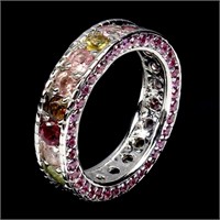 Natural Tourmaline Rhodolite Garnet Eternity Ring