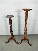 Lot Of 2 Tall Wooden Plant Stands - Both W Issues