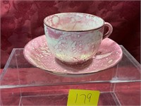 Vintage pink luster, cup, and saucer, English