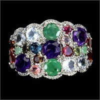 Natural Amethyst Citrine Emerald Gemstone Ring