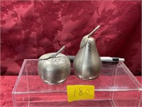Vintage pewter, apple and pair salt and pepper 3”