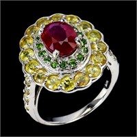 Natural Ruby Chrome Diopside Sapphire Ring