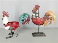 2 Pc Metal Rooster Decor